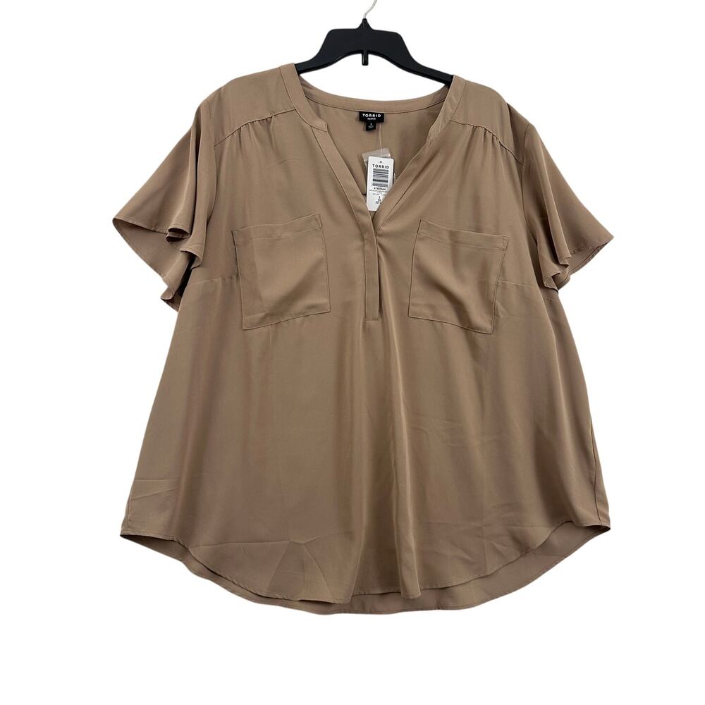 NWT Torrid Harper Crepe Flutter Brown Top 3 3X Office Mature